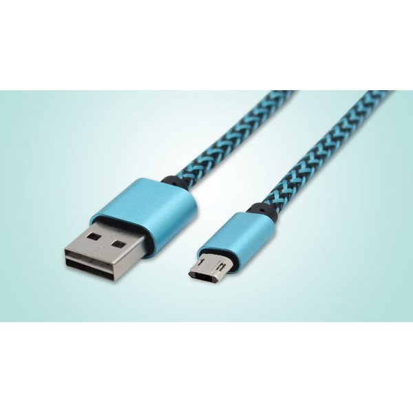 Wholesale V8V9 2 Sided Micro USB Quick Charge 2A Braided Cable 3 ft (Blue)